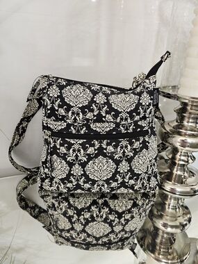 Waverly Black and White Damask Crossbody Bag